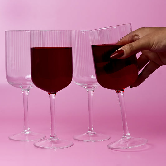 Ivy Ribbed Wine Glasses (S4)