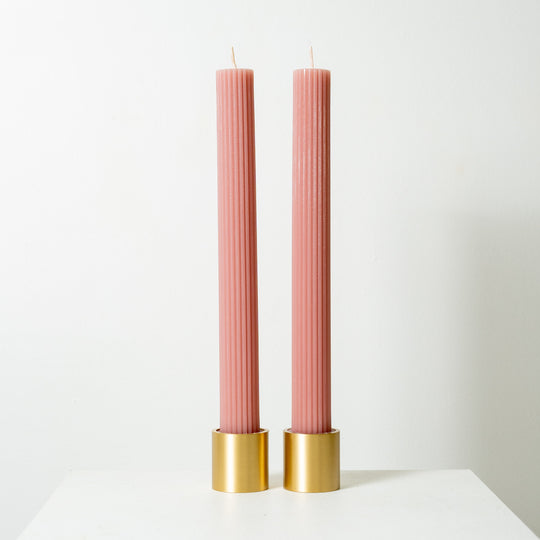 Pillar Candle Set & Two Brass Candle Holders