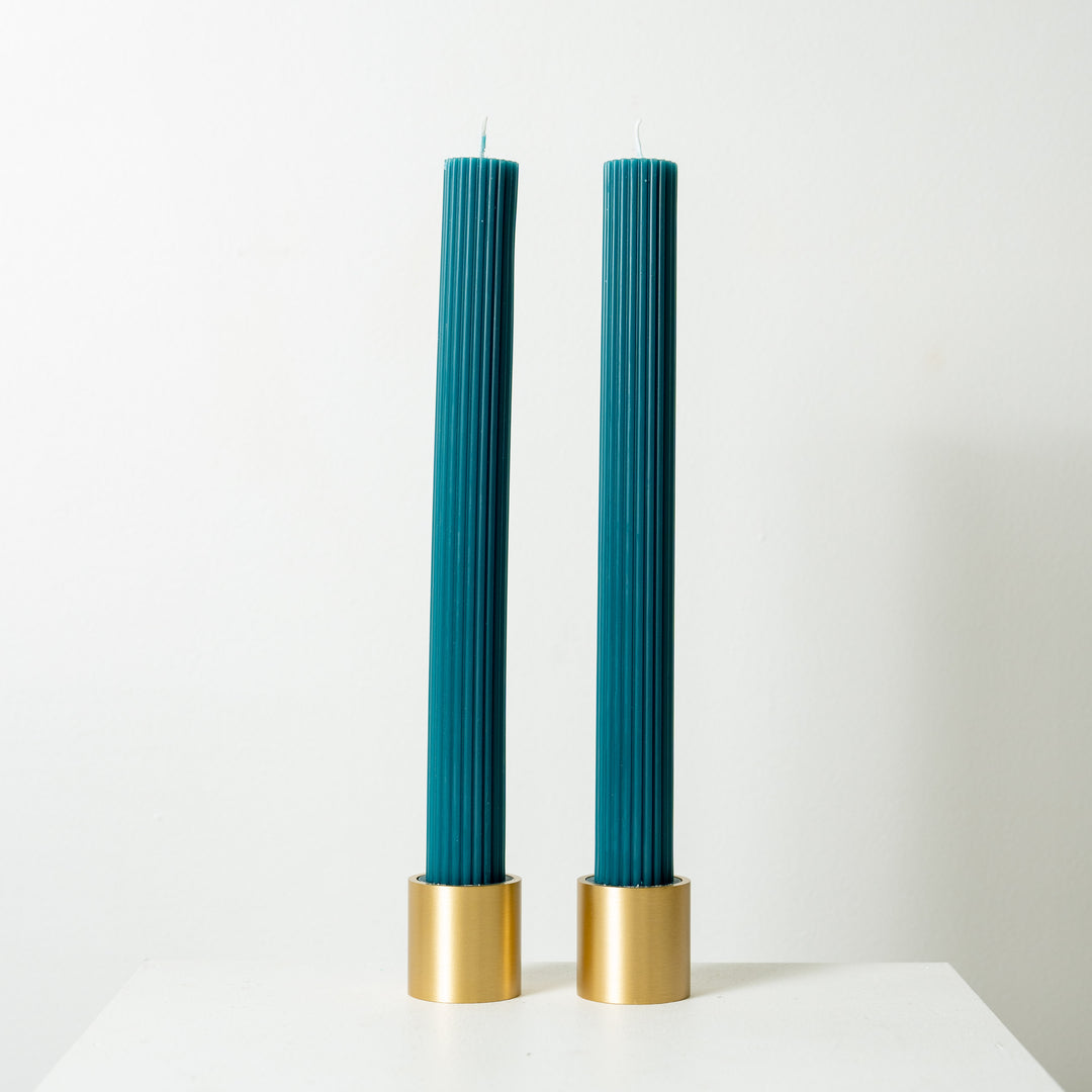 Pillar Candle Set & Two Brass Candle Holders
