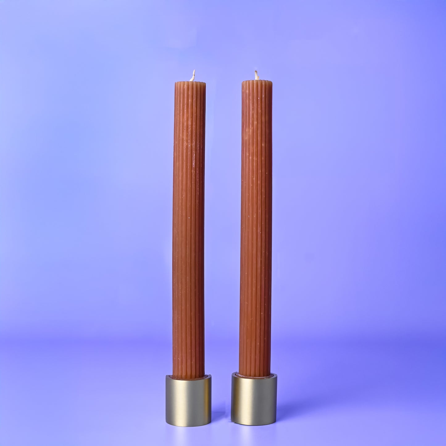 Pillar Candle Set & Two Brass Candle Holders