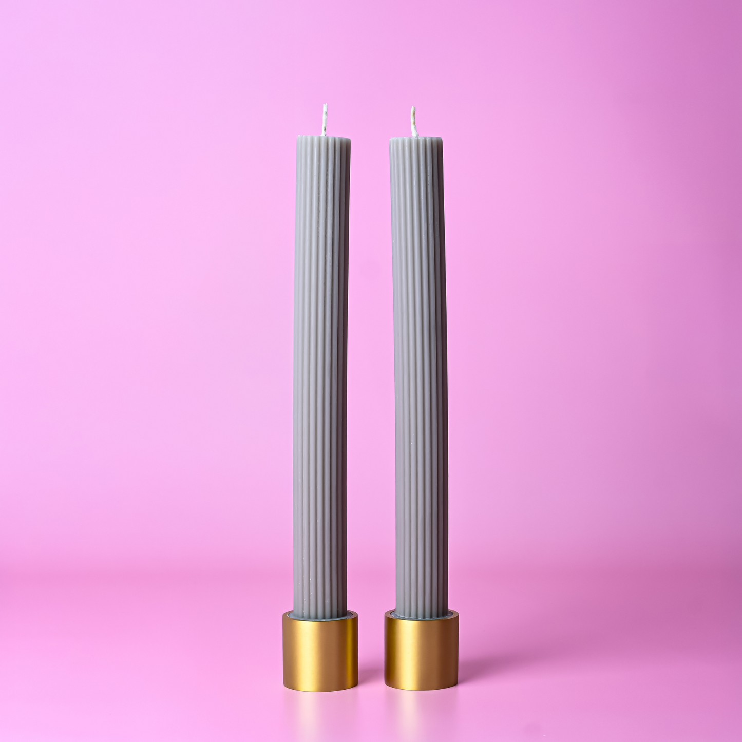 Pillar Candle Set & Two Brass Candle Holders